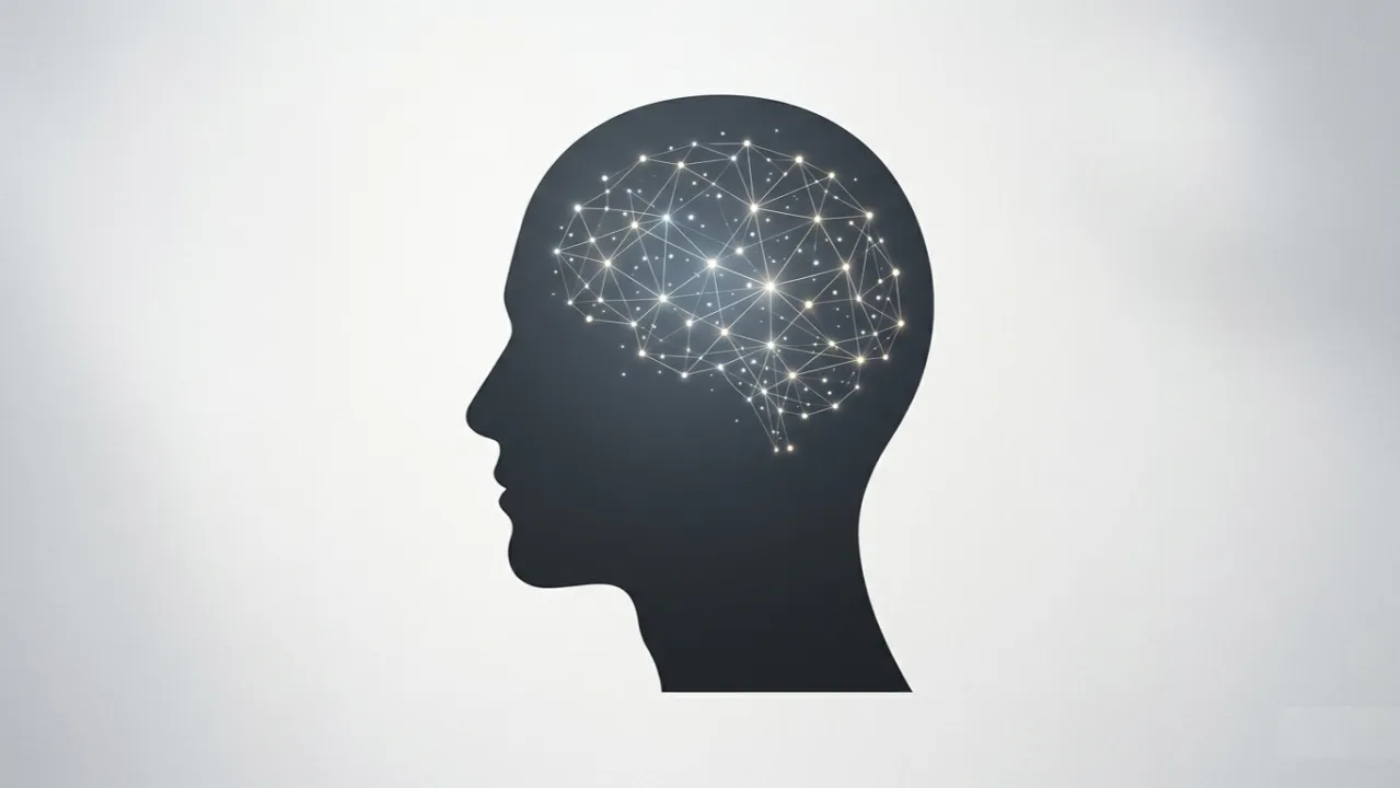 Head silhouette with highlighted neural network shaped like a brain